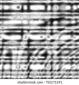 Spotted black and white grunge vector line background. Abstract halftone illustration background. Grunge grid polka dot background pattern