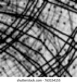 Spotted black and white grunge vector line background. Abstract halftone illustration background. Grunge grid polka dot background pattern