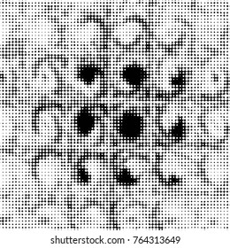 Spotted black and white grunge vector line background. Abstract halftone illustration background. Grunge grid polka dot background pattern

