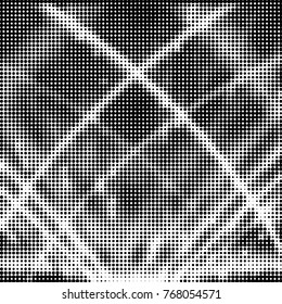 Spotted black and white grunge vector line background. Abstract halftone illustration background. Grunge grid polka dot background pattern
