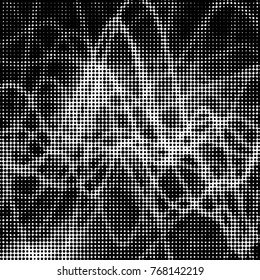 Spotted black and white grunge vector line background. Abstract halftone illustration background. Grunge grid polka dot background pattern

