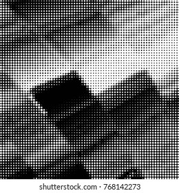 Spotted black and white grunge vector line background. Abstract halftone illustration background. Grunge grid polka dot background pattern

