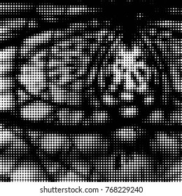 Spotted black and white grunge vector line background. Abstract halftone illustration background. Grunge grid polka dot background pattern
