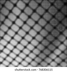 Spotted black and white grunge vector line background. Abstract halftone illustration background. Grunge grid polka dot background pattern
