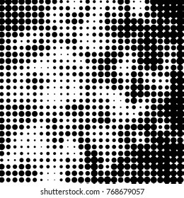 Spotted black and white grunge vector line background. Abstract halftone illustration background. Grunge grid polka dot background pattern
