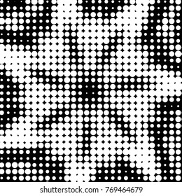 Spotted black and white grunge vector line background. Abstract halftone illustration background. Grunge grid polka dot background pattern
