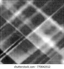 Spotted black and white grunge vector line background. Abstract halftone illustration background. Grunge grid polka dot background pattern
