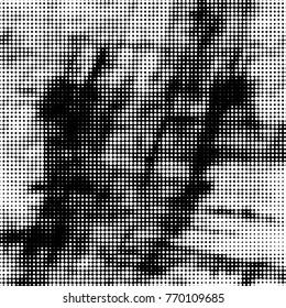 Spotted black and white grunge vector line background. Abstract halftone illustration background. Grunge grid polka dot background pattern
