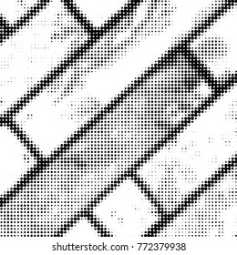 Spotted black and white grunge vector line background. Abstract halftone illustration background. Grunge grid polka dot background pattern
