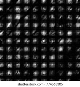 Spotted black and white grunge vector line background. Abstract halftone illustration background. Grunge grid polka dot background pattern

