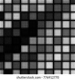 Spotted black and white grunge vector line background. Abstract halftone illustration background. Grunge grid polka dot background pattern
