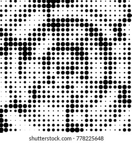 Spotted black and white grunge vector line background. Abstract halftone illustration background. Grunge grid polka dot background pattern
