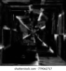 Spotted black and white grunge vector line background. Abstract halftone illustration background. Grunge grid polka dot background pattern
