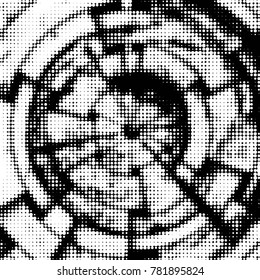 Spotted black and white grunge vector line background. Abstract halftone illustration background. Grunge grid polka dot background pattern
