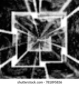 Spotted black and white grunge vector line background. Abstract halftone illustration background. Grunge grid polka dot background pattern
