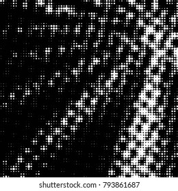 Spotted black and white grunge vector line background. Abstract halftone illustration background. Grunge grid polka dot background pattern
