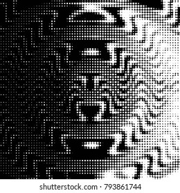 Spotted black and white grunge vector line background. Abstract halftone illustration background. Grunge grid polka dot background pattern

