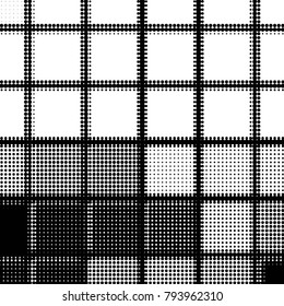 Spotted black and white grunge vector line background. Abstract halftone illustration background. Grunge grid polka dot background pattern
