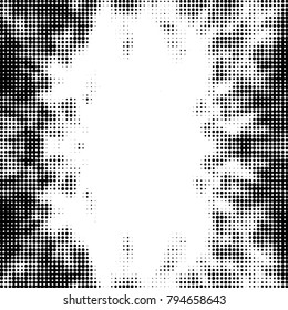 Spotted black and white grunge vector line background. Abstract halftone illustration background. Grunge grid polka dot background pattern

