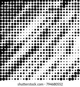 Spotted black and white grunge vector line background. Abstract halftone illustration background. Grunge grid polka dot background pattern
