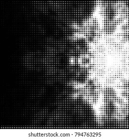 Spotted black and white grunge vector line background. Abstract halftone illustration background. Grunge grid polka dot background pattern
