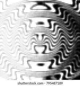 Spotted black and white grunge vector line background. Abstract halftone illustration background. Grunge grid polka dot background pattern