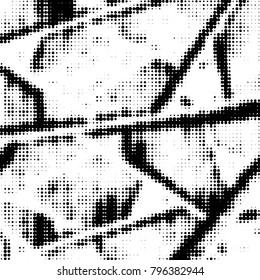 Spotted black and white grunge vector line background. Abstract halftone illustration background. Grunge grid polka dot background pattern