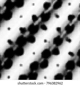 Spotted black and white grunge vector line background. Abstract halftone illustration background. Grunge grid polka dot background pattern