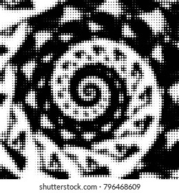 Spotted black and white grunge vector line background. Abstract halftone illustration background. Grunge grid polka dot background pattern
