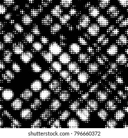 Spotted black and white grunge vector line background. Abstract halftone illustration background. Grunge grid polka dot background pattern
