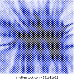 Spotted blue abstract background halftone effect. Colorful ray vector illustration