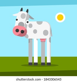 Spotted Calf - Small Cow on Field Vector Cartoon