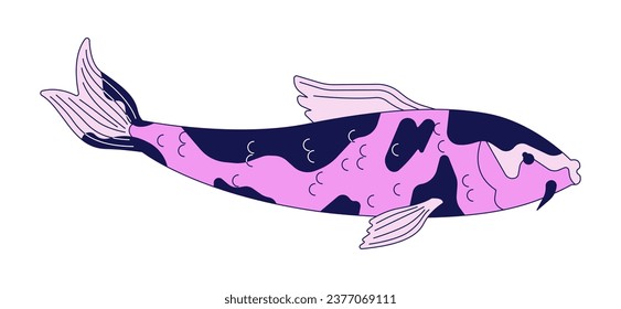 Spotted carp koi 2D linear cartoon character. Oriental fish for japanese pond, watergarden isolated line vector animal white background. Nishikigoi inside aquarium color flat spot illustration