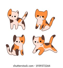Spotted Cat Icon Set. Cartoon Kitty in verschiedenen Posen. Vektorgrafik für Drucke, Kleidung, Verpackung, Aufkleber.