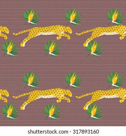 Spotted cat of prey. Leopard. Tropical exotic seamless pattern. Vector.