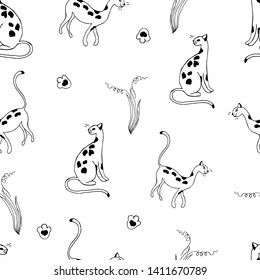 Spotted cats. Seamless pattern. Vector illustration.