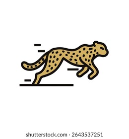Spotted cheetah sprints quickly fast on white background flat design