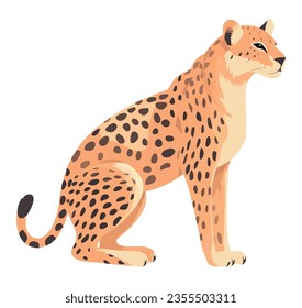 Spotted cheetah walking in African savannah majestically icon isolated