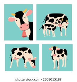 Spotted cows isolated. Vector flat style illustration