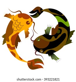 Spotted decorative fish dancing underwater