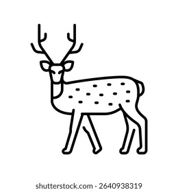 spotted deer black line icon for digital and print projects. Asian animals. Minimal clean icons for apps and websites. Modern simple icons for UI UX and branding