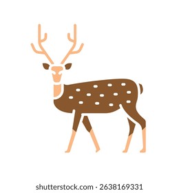 spotted deer color flat icon for digital and print projects. Asian animals. Minimal clean icons for apps and websites. Modern simple icons for UI UX and branding