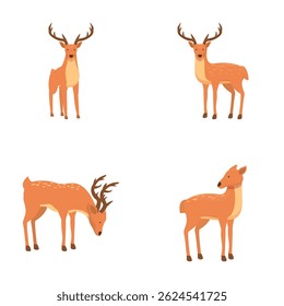 Spotted deer icons set cartoon vector. Cute forest deer. Wild nature