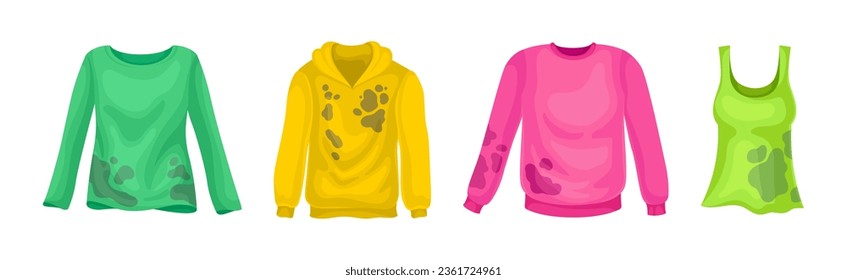 Spotted and Dirty Clothing with Stain for Laundry Vector Set