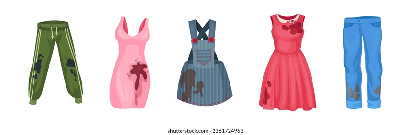 Spotted and Dirty Clothing with Stain for Laundry Vector Set