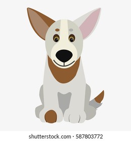 Spotted dog sitting. Cartoon character. Children toy. Cute pet. Flat vector stock illustration