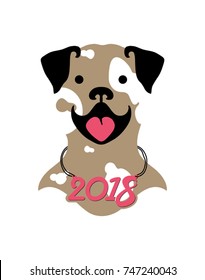 Spotted Dog smiles. Vector template for the new 2018 year.