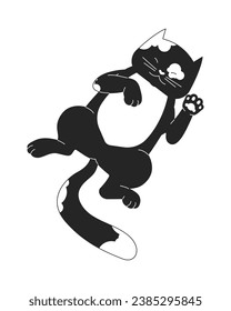 Spotted domestic cat laying down on back black and white 2D line cartoon character. Cute kitten isolated vector outline animal. Relaxing animal. Kitty sleeping pet monochromatic flat spot illustration