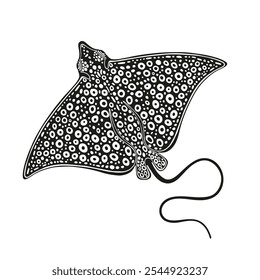 Spotted Eagle Ray, underwater stingray giant ocean animal. Vector illustration on white background.  Excellent for the design of invitations, cards, menu decoration,  printing, logo, clipart, textiles