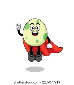 caricatura de huevo manchado con superhéroe volador , diseño de personaje